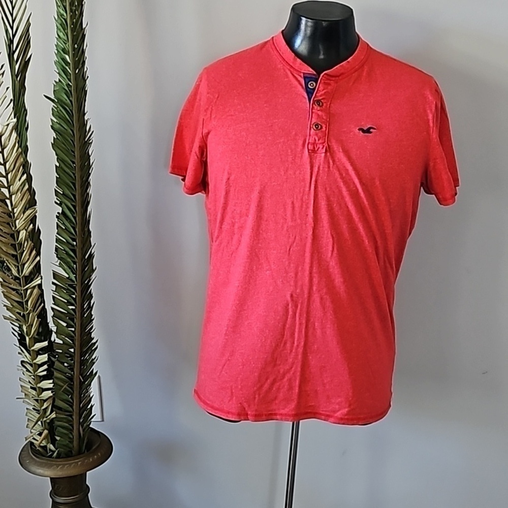Hollister Heather Red 3 Button Henley Short Sleeve Tee